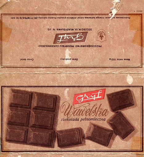 Milk chocolate Wawelska, 100g, about 1980, Gryf, Szczecin, Poland