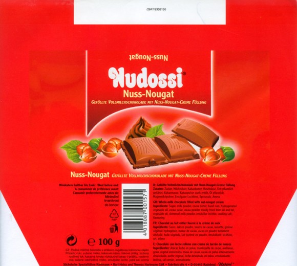 Whole-milk chocolate filled with nut-nougat cream, 100g, Karl-Heinz und Thomas Hartmann GbR, Radebeul, Germany