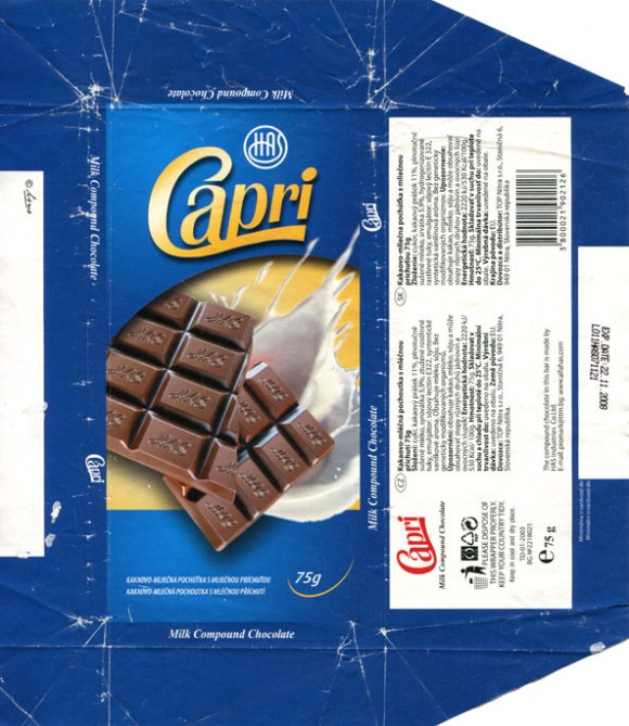 Capri, milk compound chocolate, 75g, 22.11.2007, HAS Industries Co.Ltd., Tompsan, Bulgaria