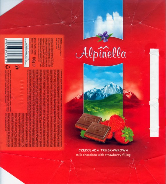 Alpinella, milk chocolate with strawberry filling, 100g, 04.2006, Interagra, Poznan, Poland