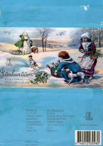 Jouluroom, milk chocolate, 50g, 1993
Kalev, Tallinn, Estonia
