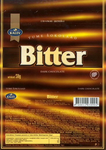 Bitter, dark chocolate, 50g, 15.06.2006, Kalev, Lehmja, Estonia
