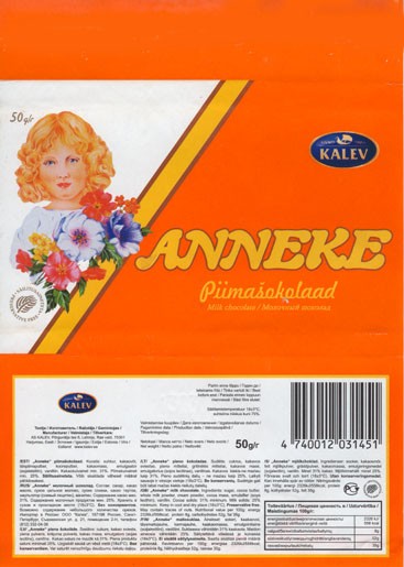 Anneke, milk chocolate, 50g, 13.03.2006, Kalev, Lehmja, Estonia