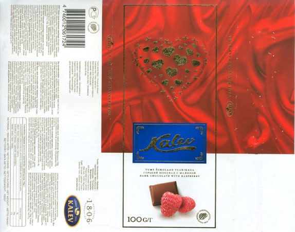 Kalev, dark chocolate with raspberry, 100g, 17.12.2007, AS Kalev Chocolate Factory, Lehmja, Estonia