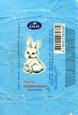 Milk chocolate, 20g, 10.2002, AS Kalev Chocolate Factory , Lehmja, Estonia