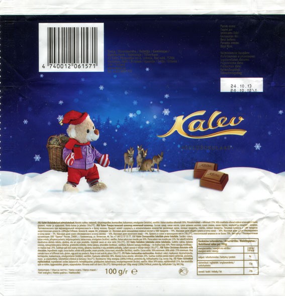 Kalev Christmas milk chocolate, 100g, 24.10.2012, AS Kalec Chocolate Factory, Lehmja, Estonia