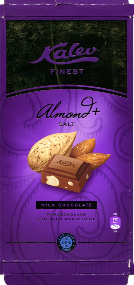 Kalev finest chocolate, milk chocolate with salted almonds, 300g, 19.06.2013, AS Kalev Chocolate Factory, Lehmja, Estonia