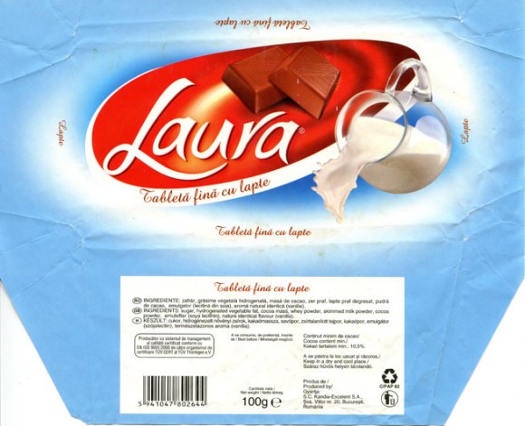 Laura, milk tablet, 100g, S.C. Kandia-Excellent S.A. Bucharest, Romania