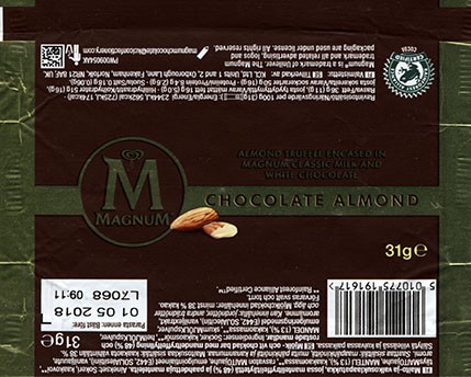 Magnum milk and white chocolate and almond truffle, 31g, 01.05.2017, KCL Ltd, Oxborough Lane, Fakenham, Norfolk, United Kingdom