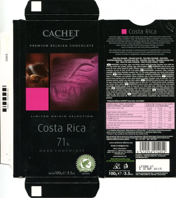 Cachet, Peremium belgian chocolate, dark chocolate, 100g, 16.09.2013, Costa Rica, Kims chocolate, Belgium 