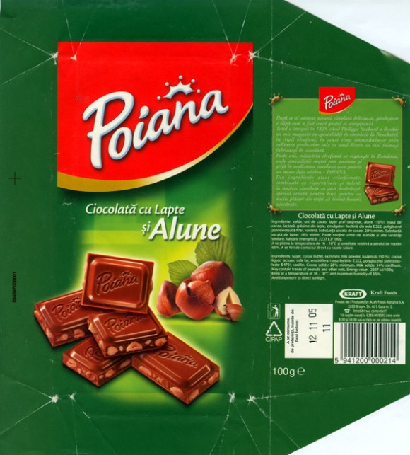 Poiana, milk chocolate hazelnuts, 100g, 12.11.2004, Kraft Foods Romania, Brasov, Romania