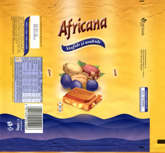 Africana, milk tablet with nuts raisins, 100g, 28.02.2011, Kraft Foods Romania S.A, Bucuresti, Romania