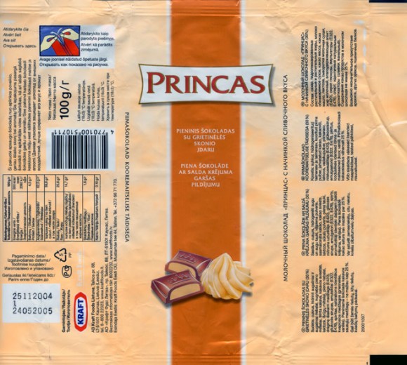 Princas, milk chocolate , 100g, 25.11.2004, Kraft Foods Lietuva, Kaunas, Lithuania