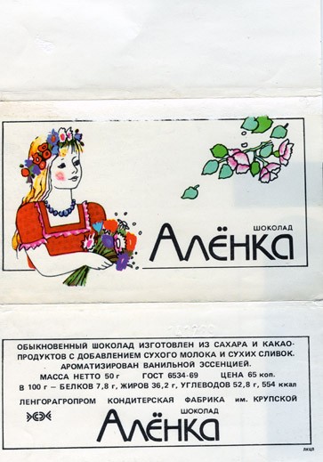 Aljonka, milk chocolate, 50g, 14.12.1988
Konditerskaja fabrika imeni Krupskoj