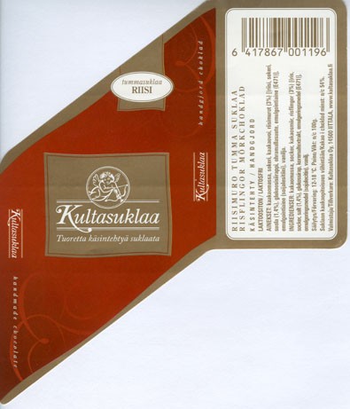 Dark chocolate with rice, handmade chocolate, 100g, 2006, Kultasuklaa Oy, Iittala,  Finland
