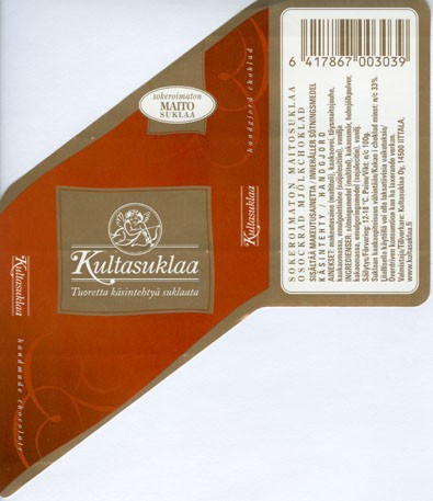 Milk chocolate sugar free, handmade chocolate, 100g, 2006, Kultasuklaa Oy, Iittala,  Finland