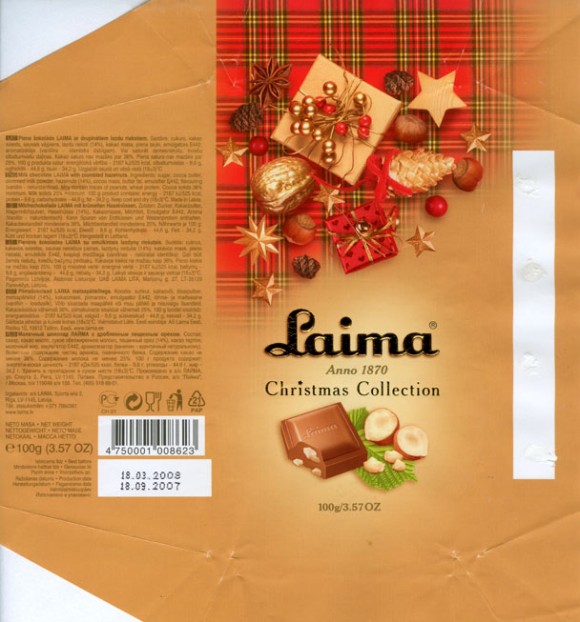 Christmas collection, milk chocolate with hazelnuts Laima, 100g, 18.09.2007, AS Laima, Riga, Latvia