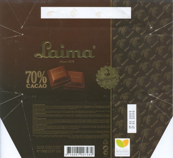 Laima 70% cacao, bitter chocolate, 100g, 27.03.2008, AS Laima, Riga, Latvia