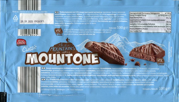 The Mountains are calling, Classic Mountone, milk chocolate with honey-almond nougat, 100g, 28.09.2019 , Lidl Stiftung&Co.KG, Neckarsulm, Germany