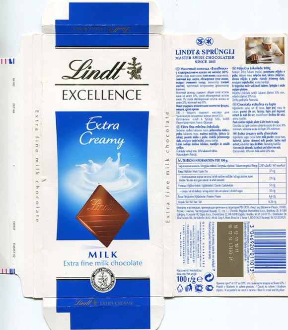 Extra fine milk chocolate, 100g, 18.12.2013, Lindt & Sprungli AG, Kilchberg, Switzerland
