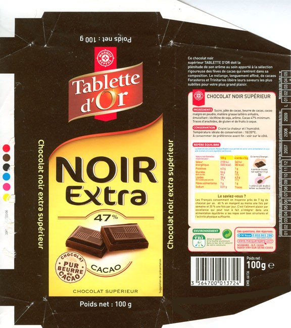 Dark chocolate 47%, 100g, 06.04.2007, Marque Repere Scamark, Ivry-Sur-Seine Cedex, France
