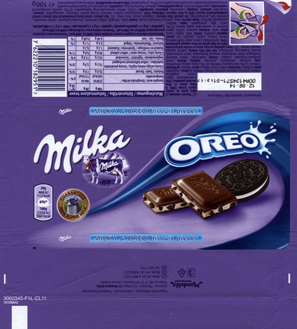 Milka, milk chocolate with Oreo biscuit pieces, 100g, 12.08. 2013, Kraft Foods Germany, Mondelez International, Lorrach, Germany