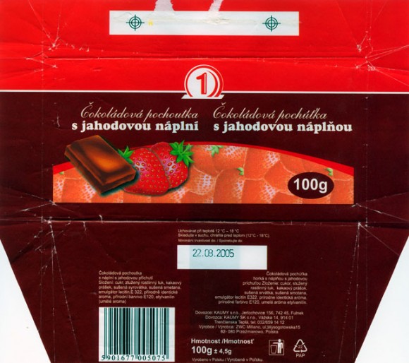 Strawberry milk chocolate, 100g, 22.08.2004, 
Millano, Przezmierowo, Poland