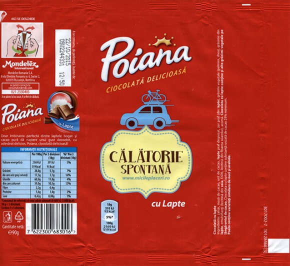 Poiana, milk chocolate, 90g, 22.10.2014, Mondelez Romania S.A., Bucuresti, Romania