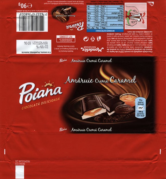 Poiana, dark Chocolate with caramel cream filing, 90g, 22.09.2015, Mondelez Romania S.A., Bucuresti, Romania