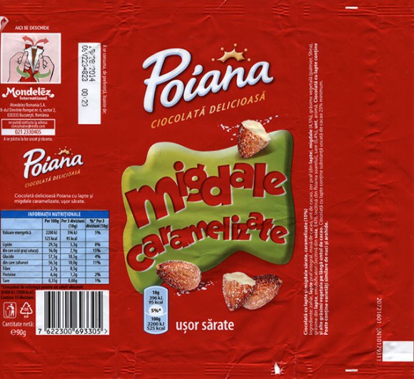 Poiana, migdale caramelizate, chocolate with nuts, 90g, 2013, Mondelez Romania S.A., Bucuresti, Romania