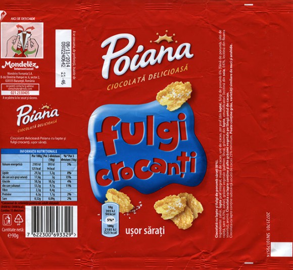 Poiana, fulgi crocanti, chocolate with crispy flakes, slightly salty, 90g, 08.11.2013, Mondelez Romania S.A., Bucuresti, Romania