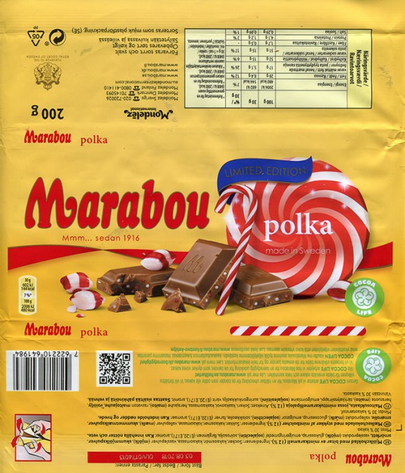 Marabou, polka, milk chocolate with mint caramellized pieces, 200g, 03.08.2017, Mondelez International (Sverige), Sweden