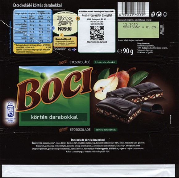 Boci, dark chocolate with perry filling, 90g, 12.2014, Nestle Hungaria Kft, Budapest, Hungary