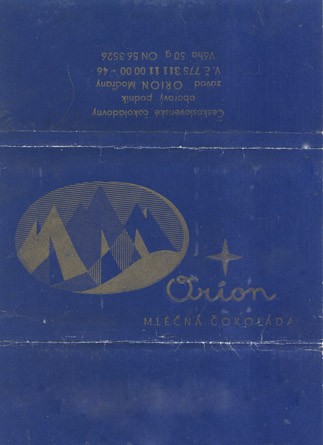 Milk chocolate, 50g, 1965, Orion Modrany, Praha, Czech Republic (CZECHOSLOVAKIA)