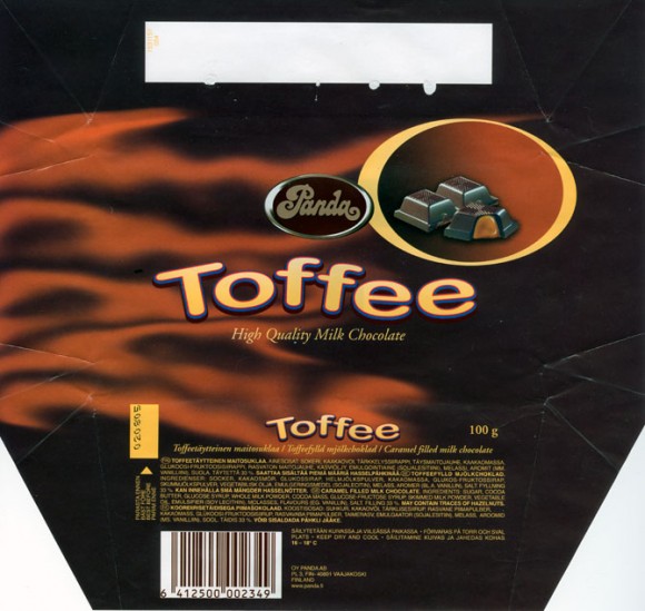 Toffee, caramel filled milk chocolate, 100g, 03.2004
Oy Panda Ab, Vaajakoski
