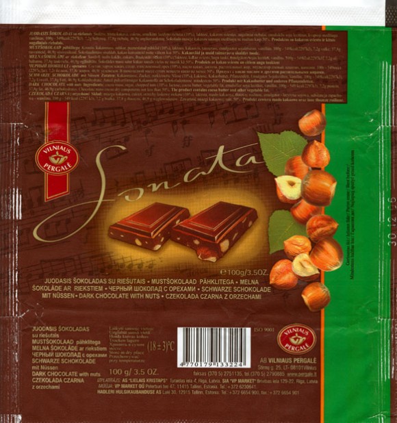 Sonata, dark chocolate with nuts, 100g, 30.12.2005, Vilnaus Pergale, Vilnius, Lithuania