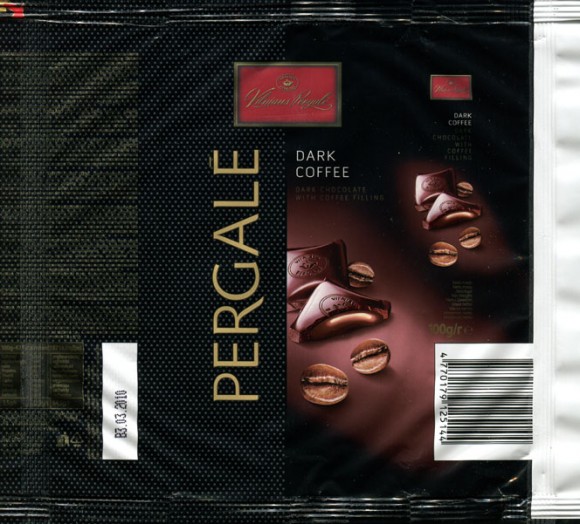 Dark chocolate with coffee filling, 100g, 03.2009, AB Vilniaus Pergale, Vilnius, Lithuania