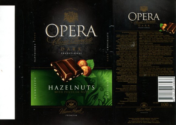 Opera, dark chocolate with nuts, 100g, 04.09.2009, AB Vilniaus Pergale, Vilnius, Lithuania