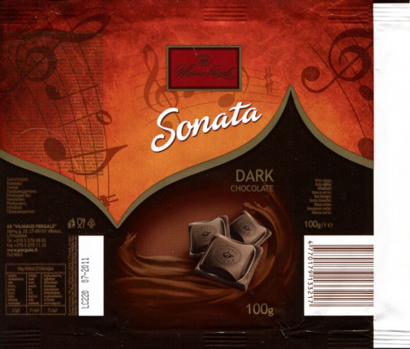 Sonata, dark chocolate, 100g, 07.2010, AB Vilniaus Pergale, Vilnius, Lithuania