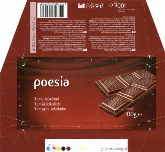 Poesia, dark chocolate, 100g, 15.05.2013, Made in Germany for RIMI, Germany