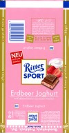 Ritter sport, milk chocolate with strawberry cream filling, 100g, Alfred Ritter GmbH & Co. Waldenbuch, Germany