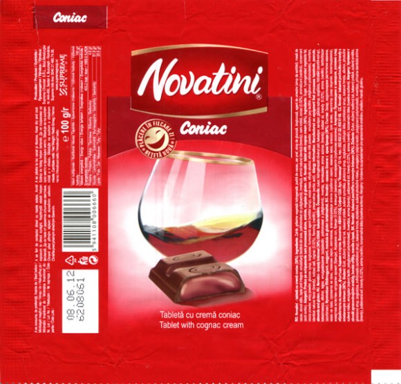Novatini, tablet with cognac cream, 100g, 08.06.2011, Supreme chocolat S.R.L, Bucharest, Romania