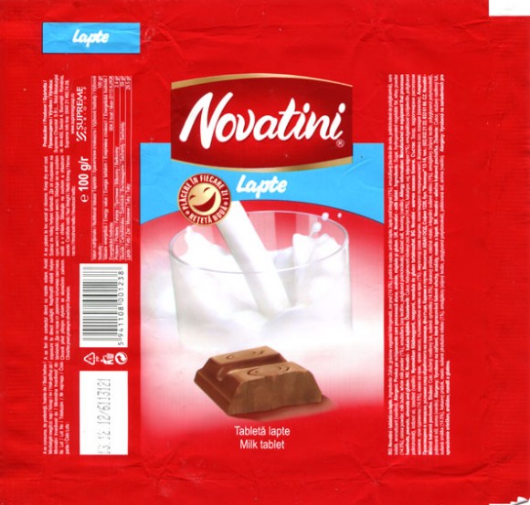 Novatini Lapte, milk tablet, 100g, 13.12.2011, Supreme Chocolat S.R.L., Bucharest, Romania