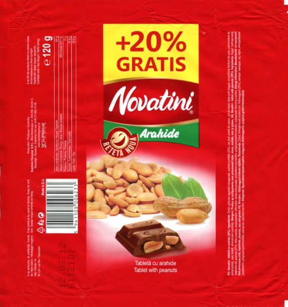 Novatini Arahide, tablet with peanuts, 120g, 12.06.2011, Supreme Chocolat S.R.L., Bucharest, Romania