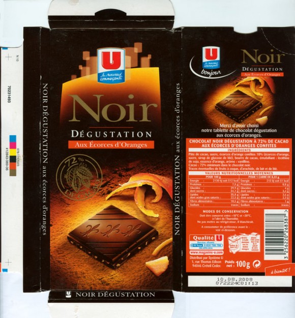 Dark chocolate 72% cocoa, 100g, 10.08.2007, Systeme U Creteil Cedex, France