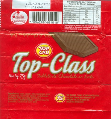 Top-Class, milk chocolate, 25g, 13.04.2007, Top Cau Ind. e Com. de Chocolates Ltda, Sao Paulo, Brasil
