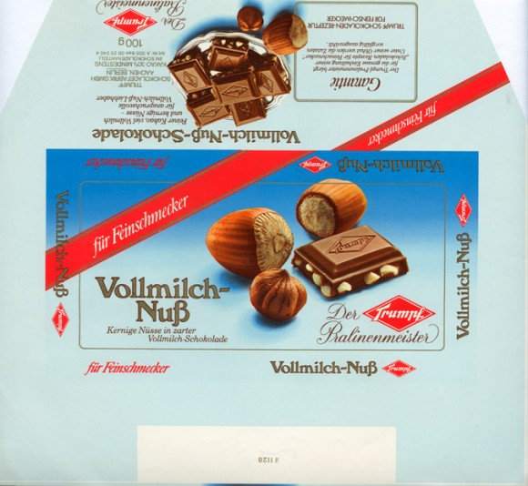 Milk chocolate with nuts, 100g, 1980, Trumpf Schokoladenfabrik GmbH Aachen, Berlin, Germany