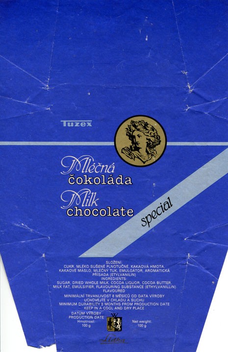 Special milk chocolate, 100g, about 1990, Tuzex, Olomouc, Czech Republic 