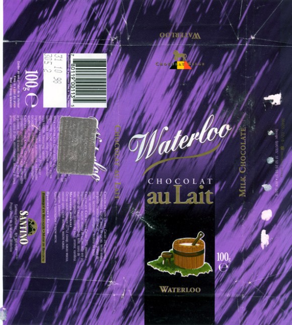 Waterloo chocolat au Lait, milk chocolate, 100g, 31.10.1997
Waterloo Santino Coffee.Inc.NY
