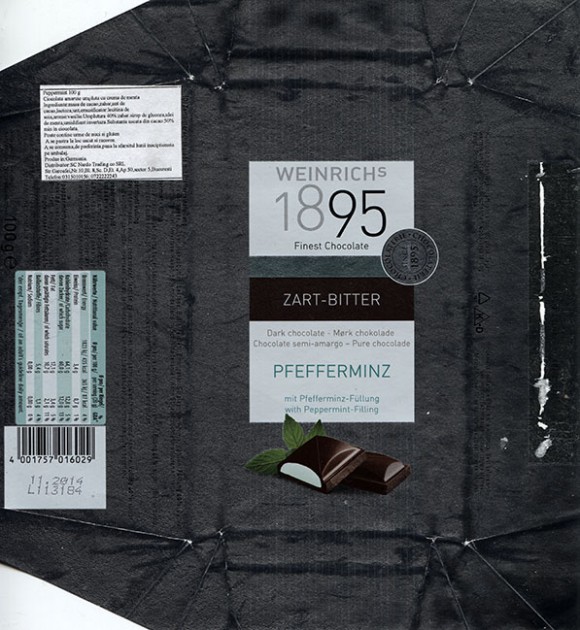 Dark chocolate with mint, 100g, 11.2013, Ludwig Weinrich GmbH, Herford, Germany